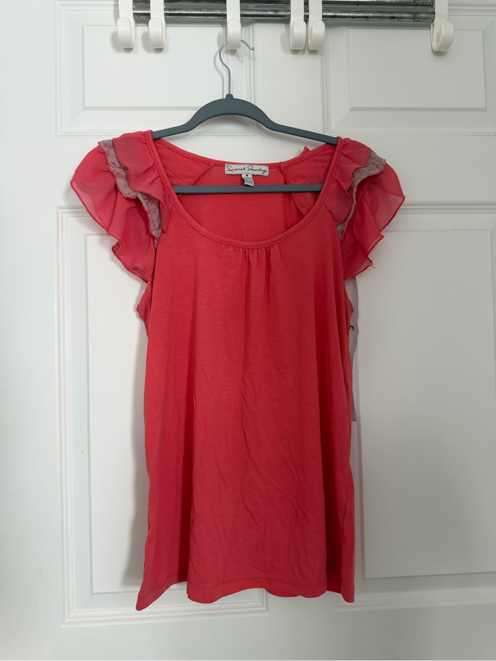 Soprano Coral Pink Flutter Sleeve Scoop Neck Top